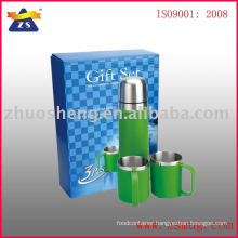 double wall stainless steel vacuum flask and cups gift set